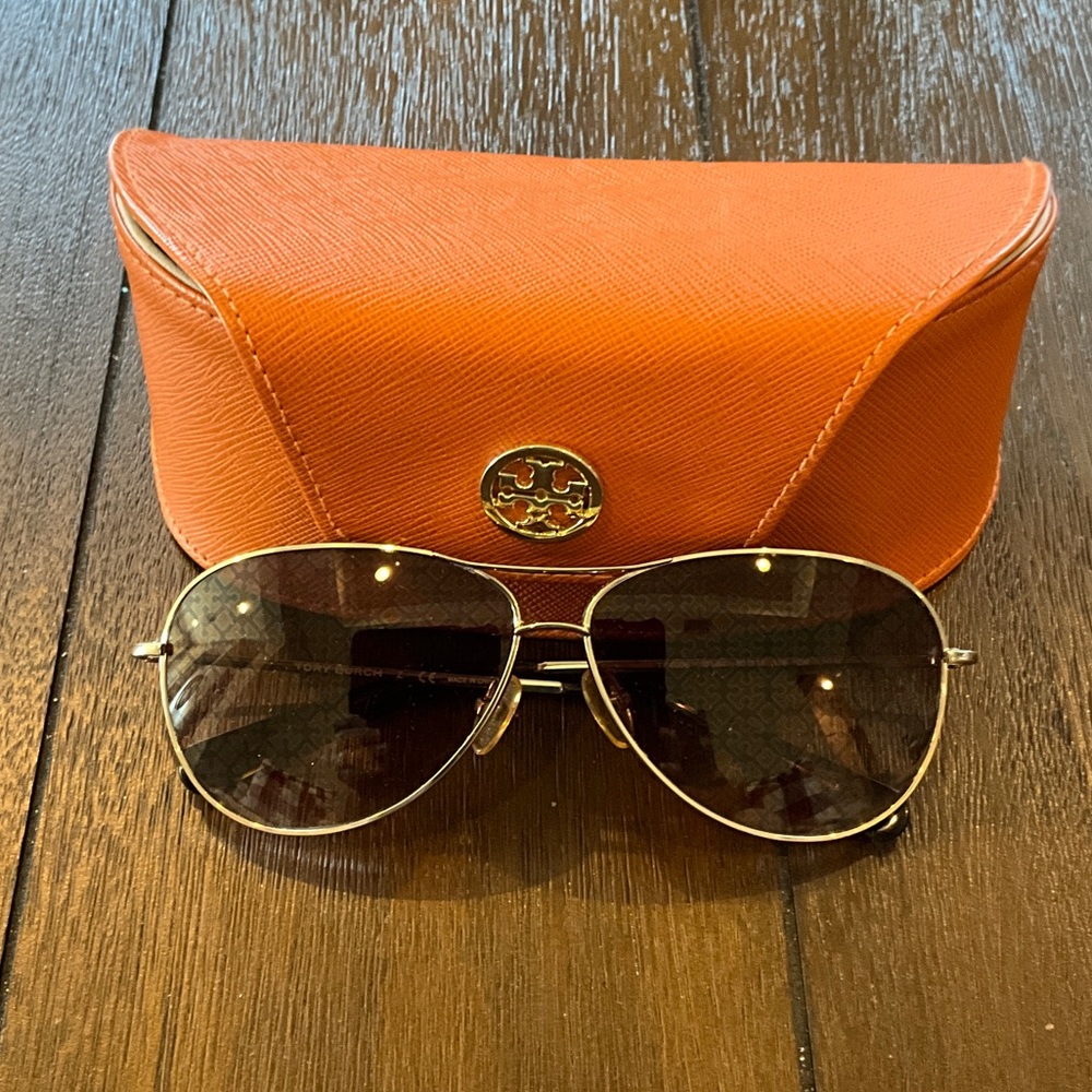 Tory Burch Gold Frame Sunglasses with Orange Case